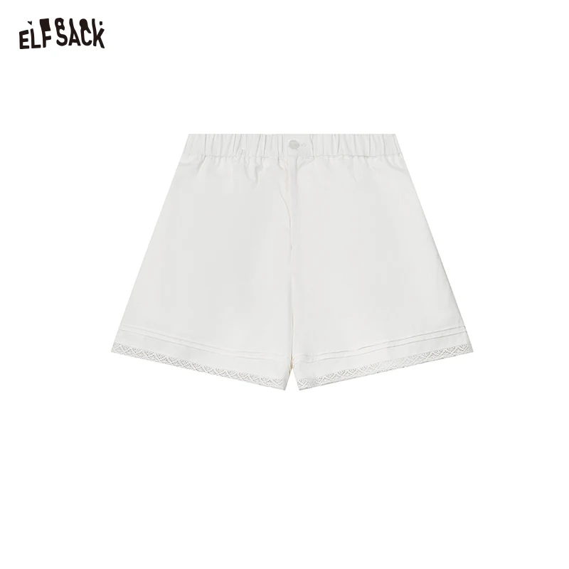 ELFSACK 2025 Summer New Arrivals Lace Patchwork White Casual Shorts For Women