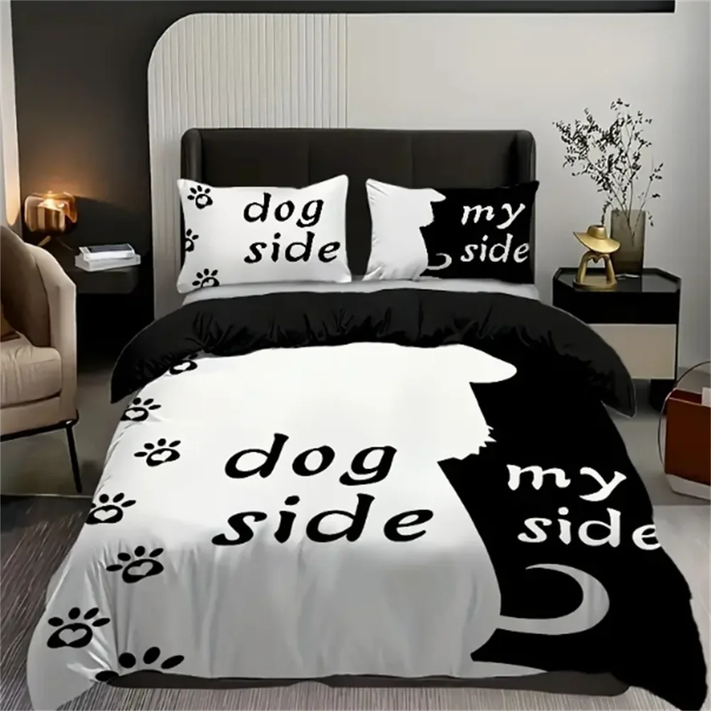 

2/3pcs Whimsical Dog Pattern Bedding Set - Black and White Printed Duvet Cover Set Collection for Bedroom and Guest Room