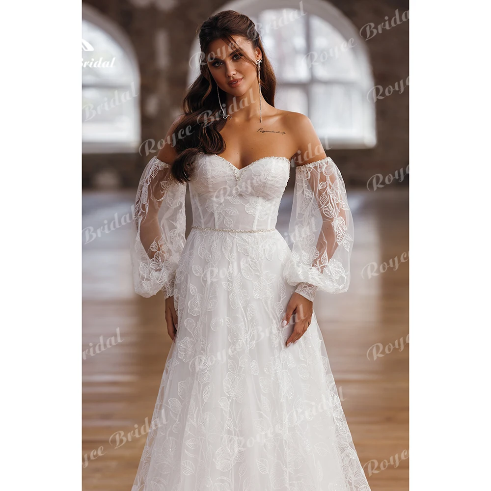 Sexy Sweetheart Collar Removable Puff Sleeve Full Lace A Line Wedding Dress Custom For Women Boho Bridal Gowns vestidos de novia