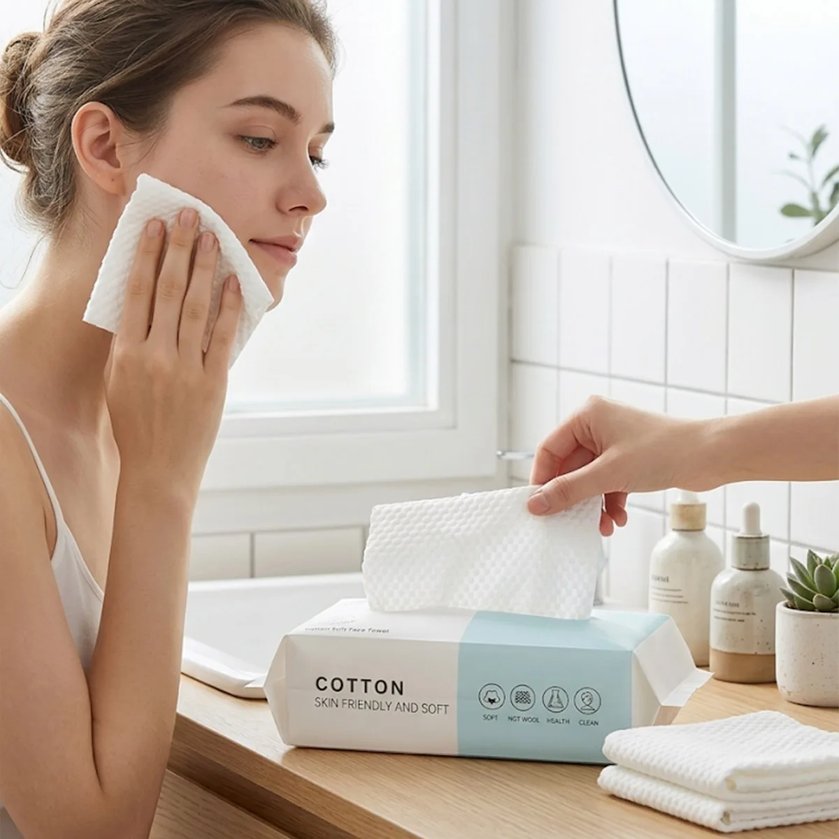 Lot de 1 serviettes jetables épaisses pour le visage, lingettes douces pour le démaquillage et le nettoyage du visage, soins de la peau