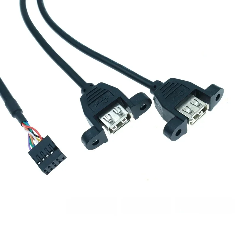 Répartiteur USB interne de 0.3m/1m, carte mère PCB, 9 broches vers 2, double USB 2.0, câble adaptateur de prise femelle