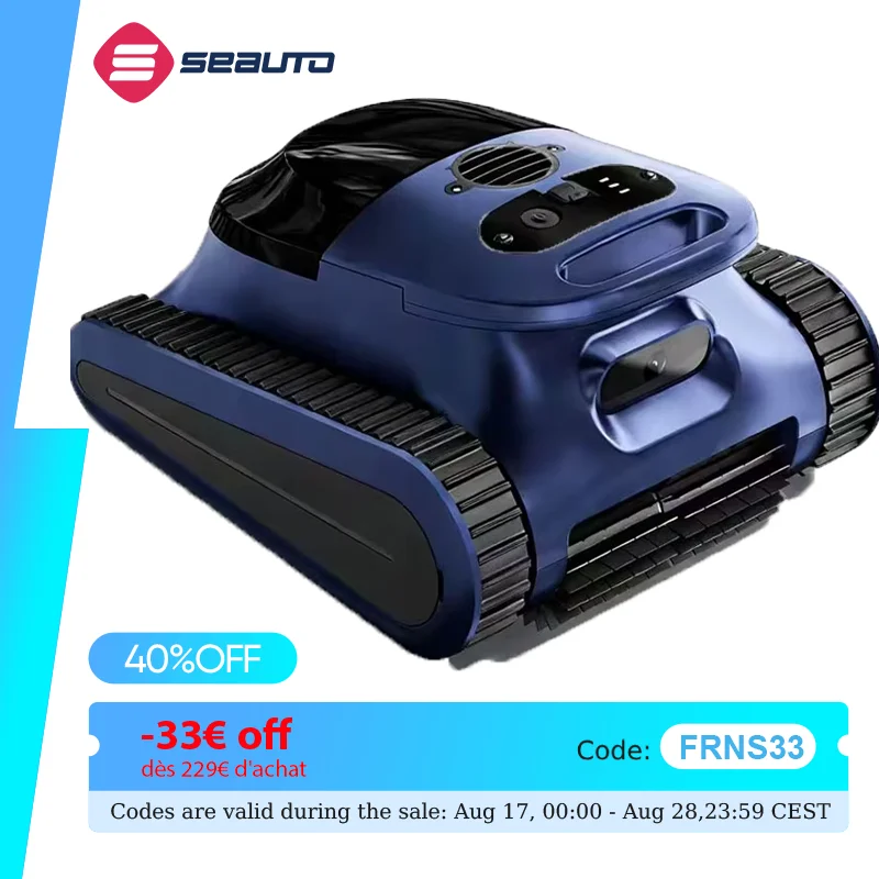 (Édition 2026) Seauto Crab Pro Nettoyeur de piscine robotisé sans fil, 45 000 Pa de puissance, escalade des parois, navigation sonar I-power Path
