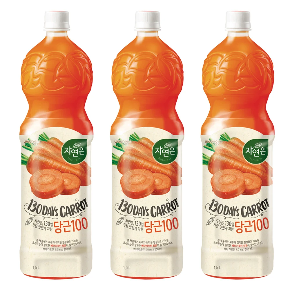 Woongjin zumo de zanahoria de plata Natural, bebida de zumo de fruta de gran capacidad, 1.5L X 6 paté