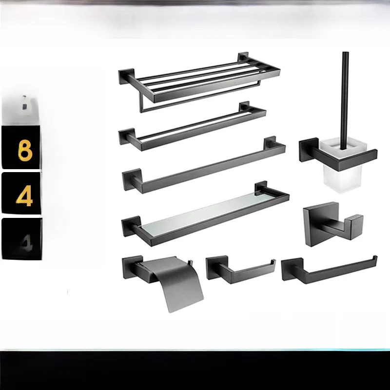 Zwarte Badkamer Hardware Set 304 Roestvrijstalen Handdoekrek Toiletpapierhouder Handdoekhouder Badkameraccessoires - afbeelding 2