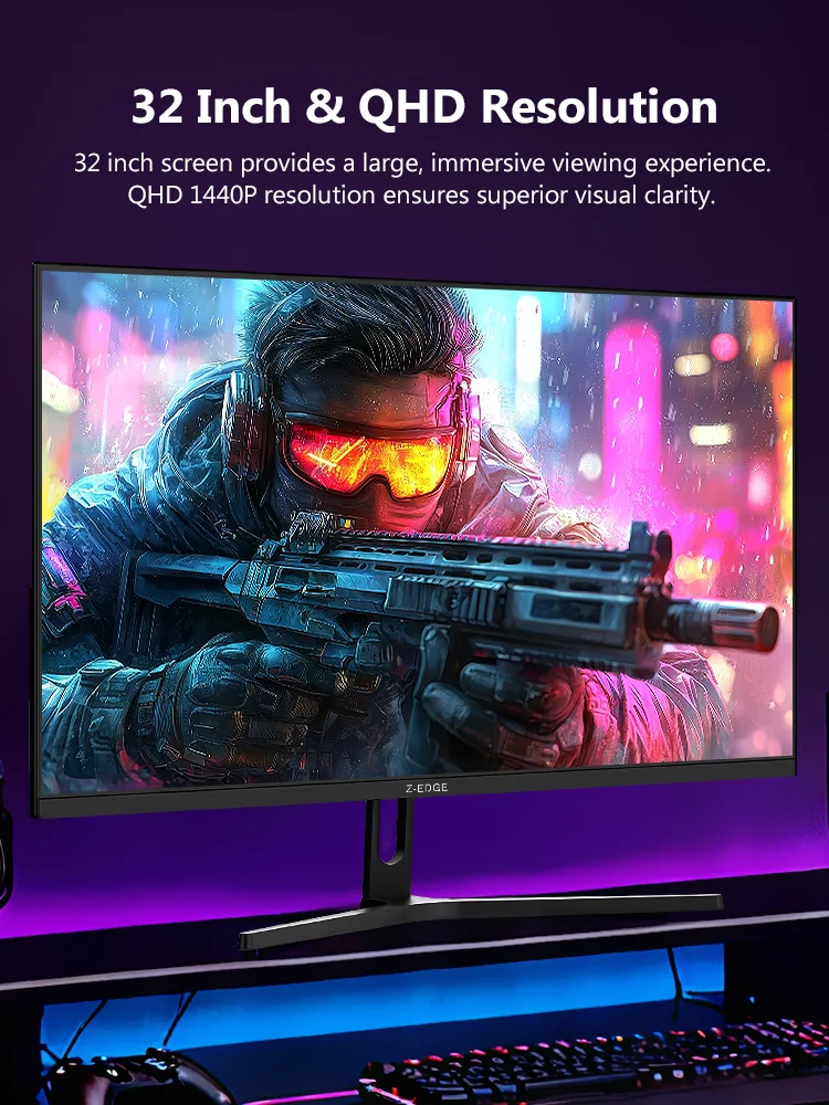 Z-EDGE 32-Zoll-Gaming-Monitor 200Hz, 2K 2560 x 1440 QHD, 1ms MPRT, 16:9 IPS-Panel, 300cd/m² Helligkeit, Freesync, HDR10, 100% sRGB, 1200:1, VESA-kompatibel, Flimmerfrei & Blaulichtfilter