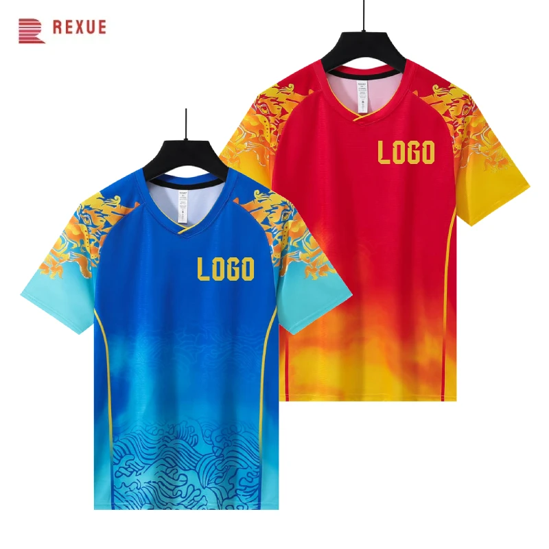 

China Dragon Table Tennis Shirt Red Blue Asian Pattern Badminton Shirt Men Women Child Training Ping Pong Clothes Game Clothes