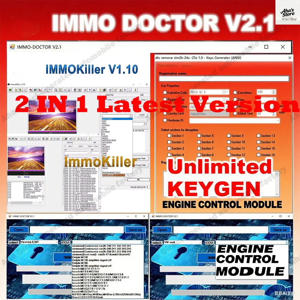 

IMMO DOCTOR V2.1 Immo Off Software Car accessories Repair Tools + ImmoKiller V1.10 obd2 scanner IMMO Off Software ECU Programmer