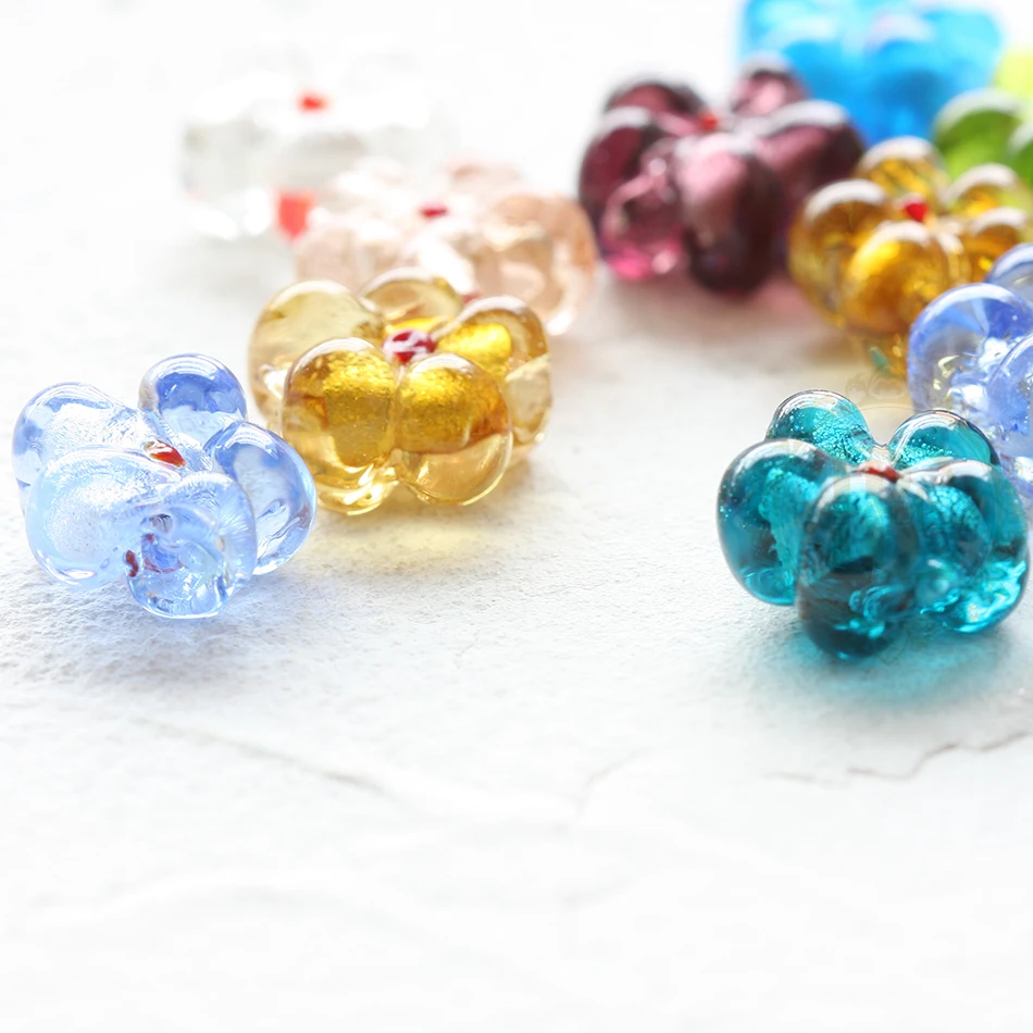 2 Pieces Lamp worked Glass Beads-Flower 14mm (G370)