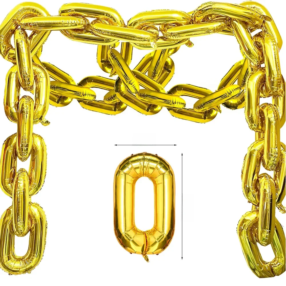 10/24/40 pièces ballon chaîne en or 16 ''feuille 80s 90s ballon Hip Hop décor de fête Jumbo chaîne lien ballon pour Hip Hop thème rétro
