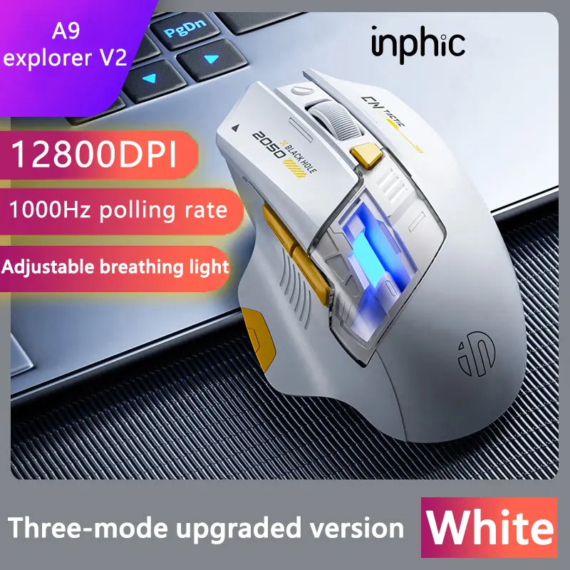 ماوس ألعاب لاسلكي Inphic A9 Explorer V2 شاشة مستوى بطارية 500mA تصميم مريح ماوس بلوتوث للمكتب لجهاز الكمبيوتر المحمول