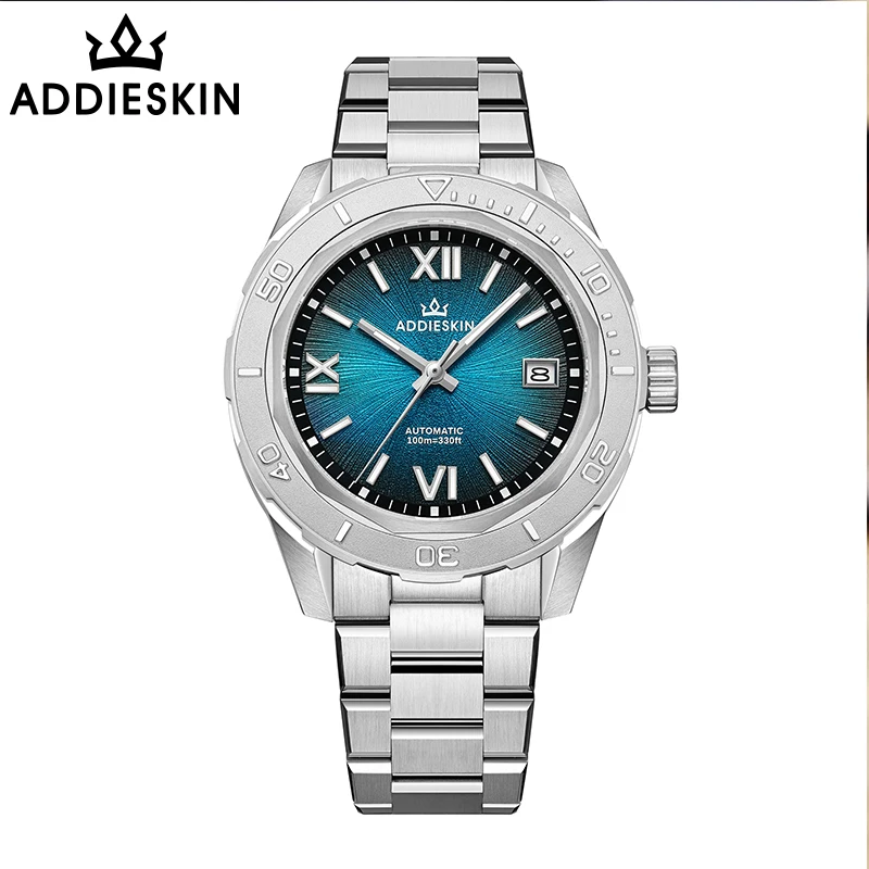 ADDIESKIN K002 Light Blue Automatic Watch Urban Geometry Sapphire Crystal Miyota 9015 BGW9 100m Waterproof Mechanical Wristwatch