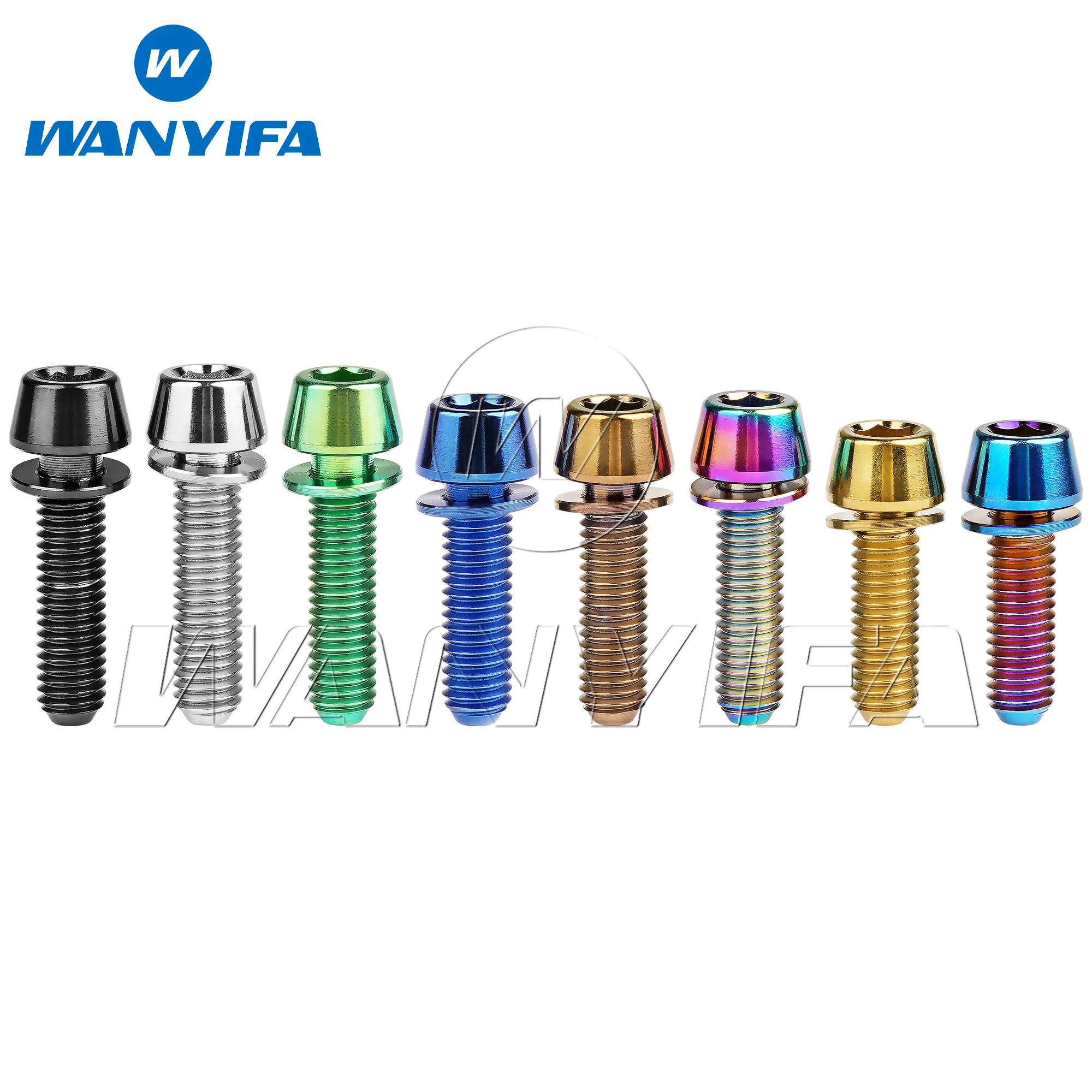 Wanyifa Titanium Bolt M5x16 18 20mm Taper Hex Head Screw with Non-sehdding Washer for Bike Bicycle MTB Stem Part Ti Fasteners