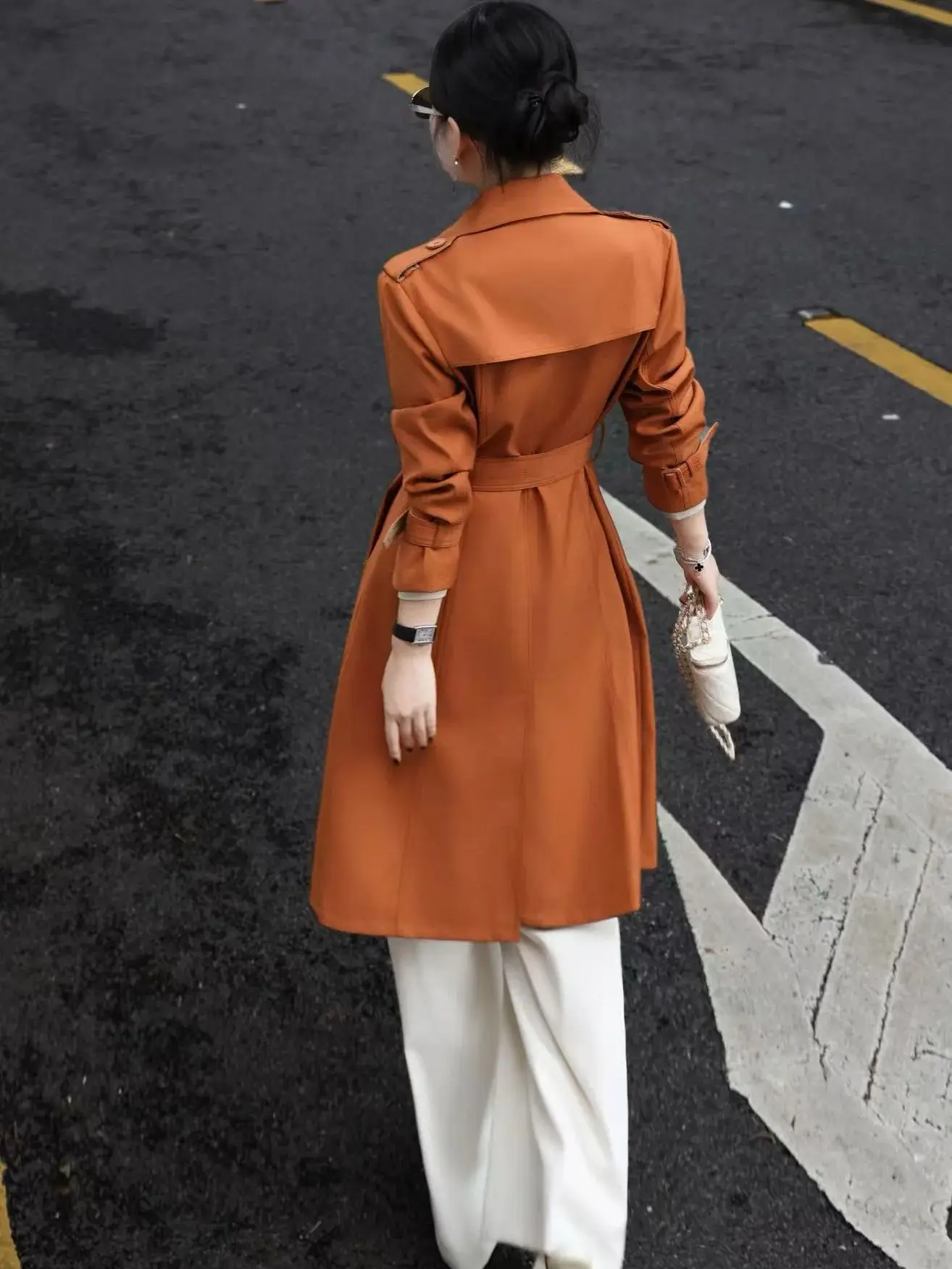 Autumn women's casual solid color british-style trench