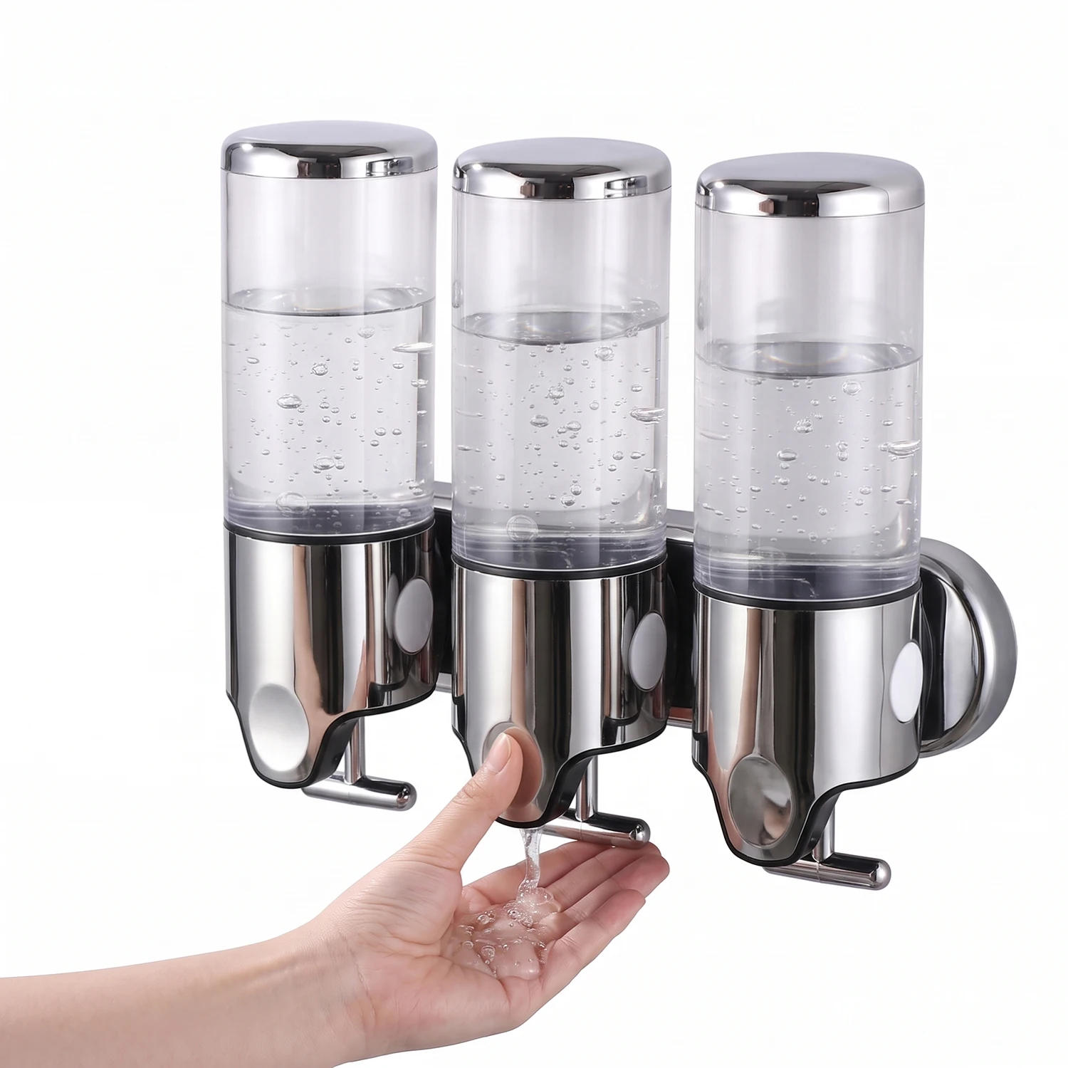Wandmontierter Seifenspender mit manuellem Druckkopf – 3×500 ml Fassungsvermögen, aus robustem ABS & Edelstahl, ideal für Bad, Küche, Dusche & Hotel – Montage mit Schrauben, transparentes
