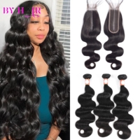 BY Body Wave Bundles With Closure 2X6 Lace Brazilian Hair Weave 3/4 Bundles With Closure Natural Human Hair Bundles With Closure