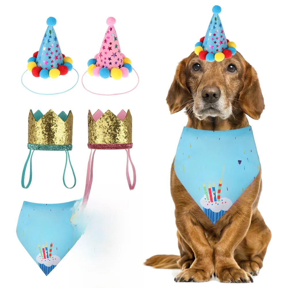 Casquettes d'anniversaire pour animaux de compagnie, conception de bavoirs mignons, vêtements de sauna, écharpe triangulaire, chapeau, collier, costume de chat et de chien, accessoires pour animaux de