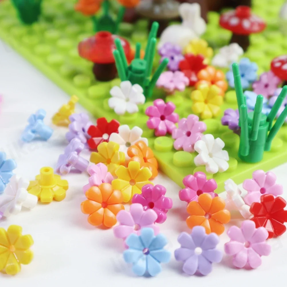100 pièces MOC blocs de construction de fleurs colorées bricolage belles jardins briques jouets ville arbre maison scène plantes accessoires pour les filles