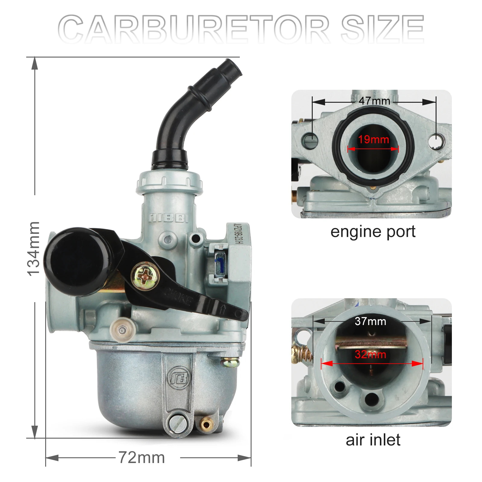 NIBBI Universal Carburetor PZ19 19mm Carburetor Air Filter Kit for 50cc 70cc 90cc 110cc125cc ATV Dirt Bike 4 Wheeler Motorcycle