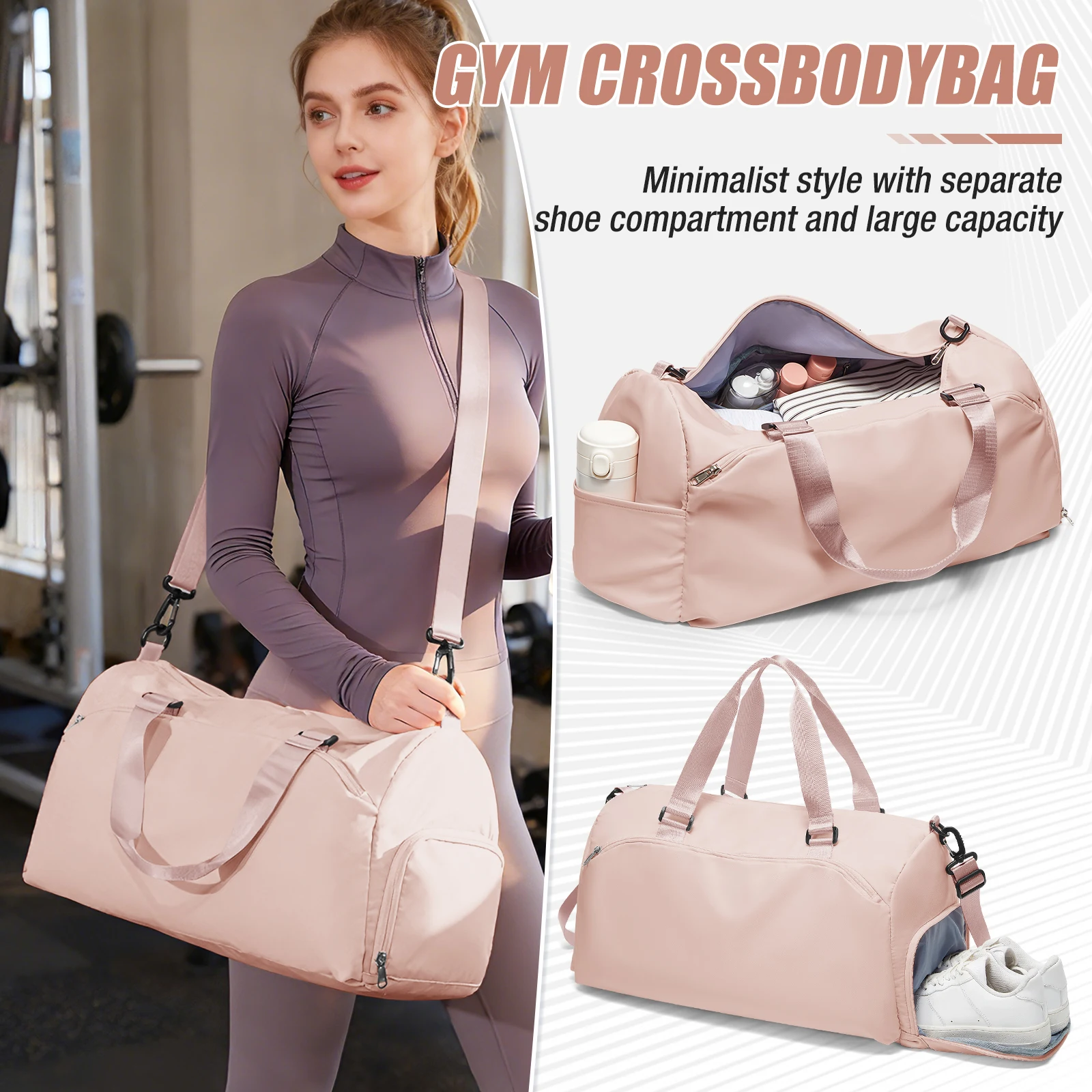 

Sports Bag For Women Men, Weekend Fitness Bag Gym Bag with Shoe Compartment and Moisture, for Travel, Training,Urban Walking Bag