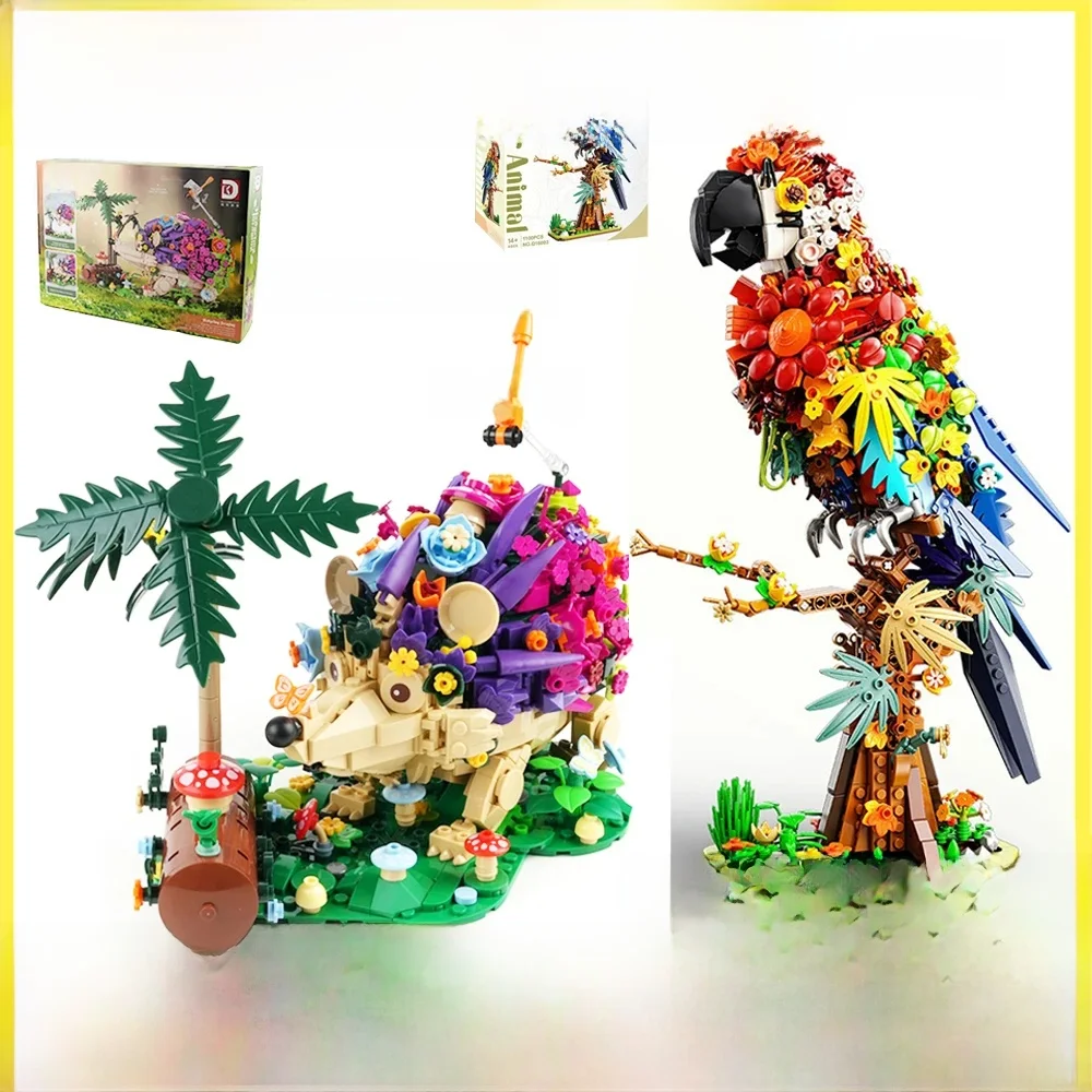 DK6018 Egel Foerageren Bouwstenen Eenhoorn Papegaai Dier Planter Model Verse Bloem Creatieve Bloempotten Bakstenen Speelgoed Gift - afbeelding 2