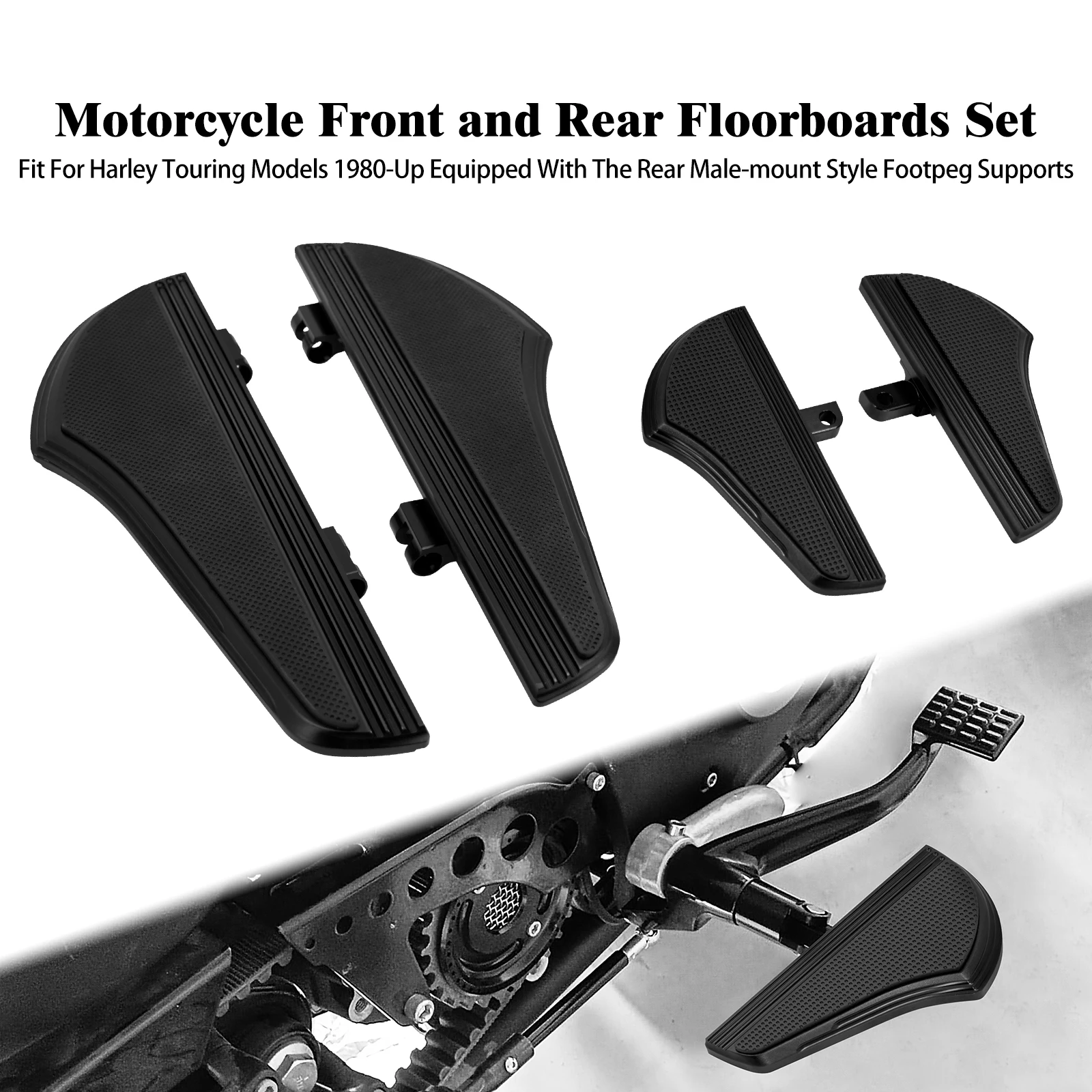 Black Defiance Driver Passenger Floorboards Fit For Harley Road Electra Glide 1986-2025 FLD FL Softail Trike