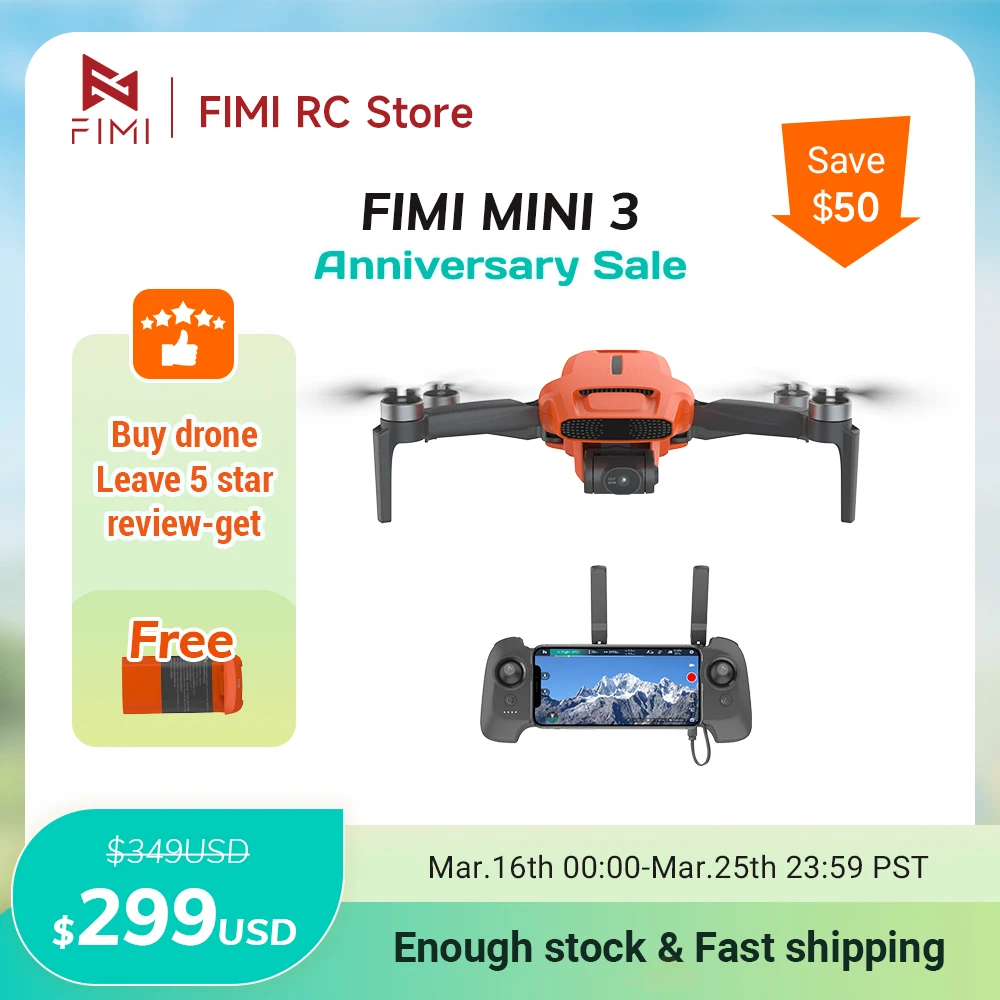 

4K Aerial Photography Drone - FIMI Mini 3 Drone (249g) with 3-Axis Gimbal, 9km Video, AI Night Mode | Smart Follow, CE & C0