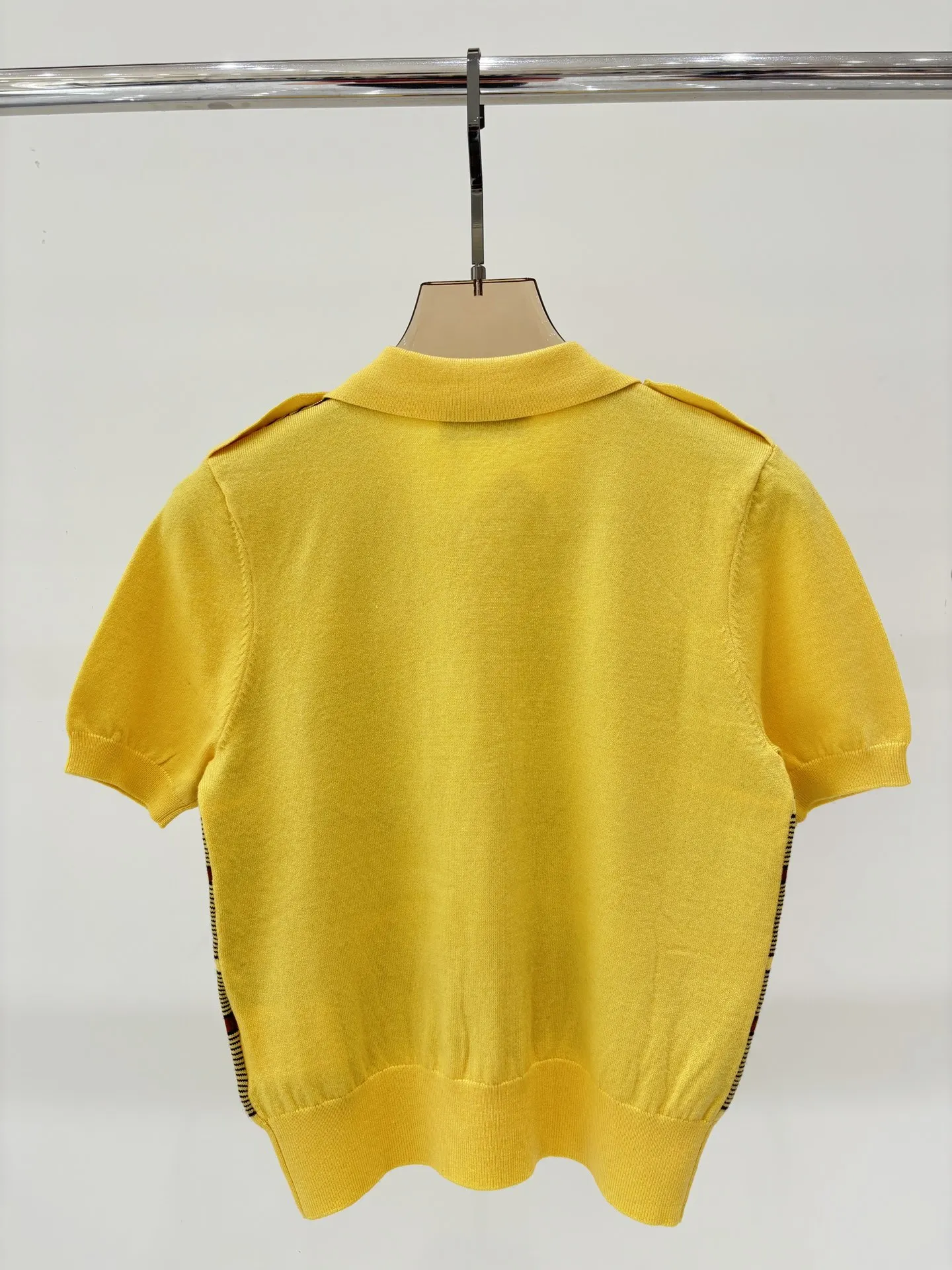

New Summer New Lapel Stripe Contrast Color Casual Fashion Knitted Short Sleeve