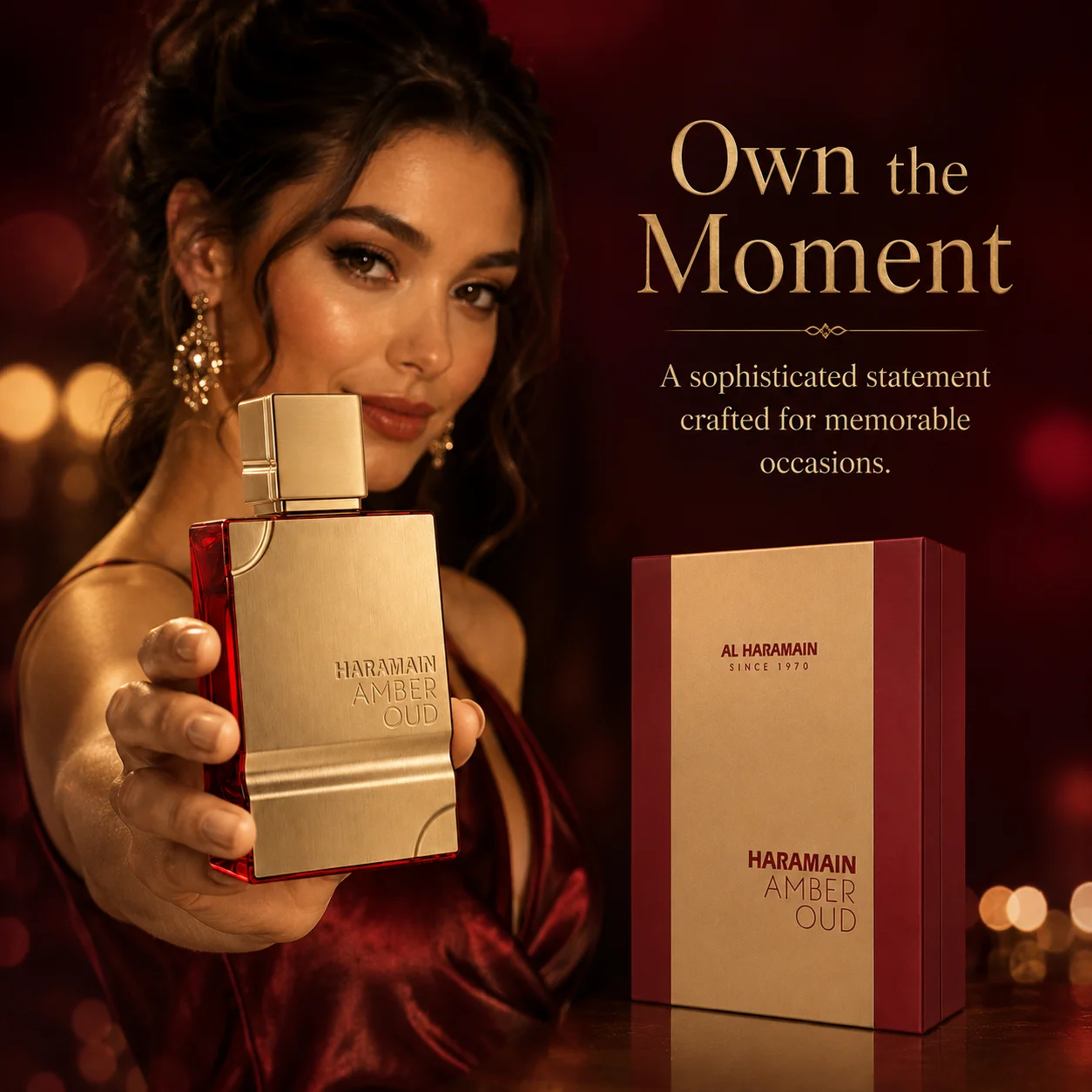 Haramain Amber Oud Red Edition Eau de Parfum – Fragancia Ámbar Intensa, Dulce y Frutal – Ideal para Salidas Nocturnas, Fiestas y Citas