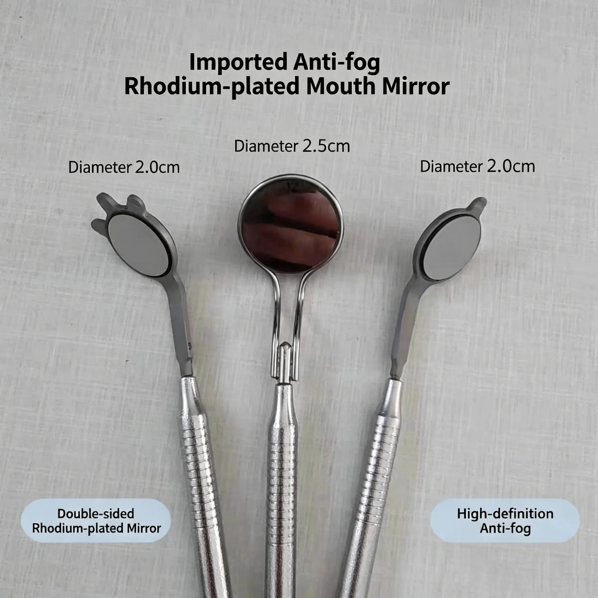 Dental Materials: Double-Sided Rhodium-Plated Anti-Fog Mouth Mirror — Essential Tool for Implant Surgery