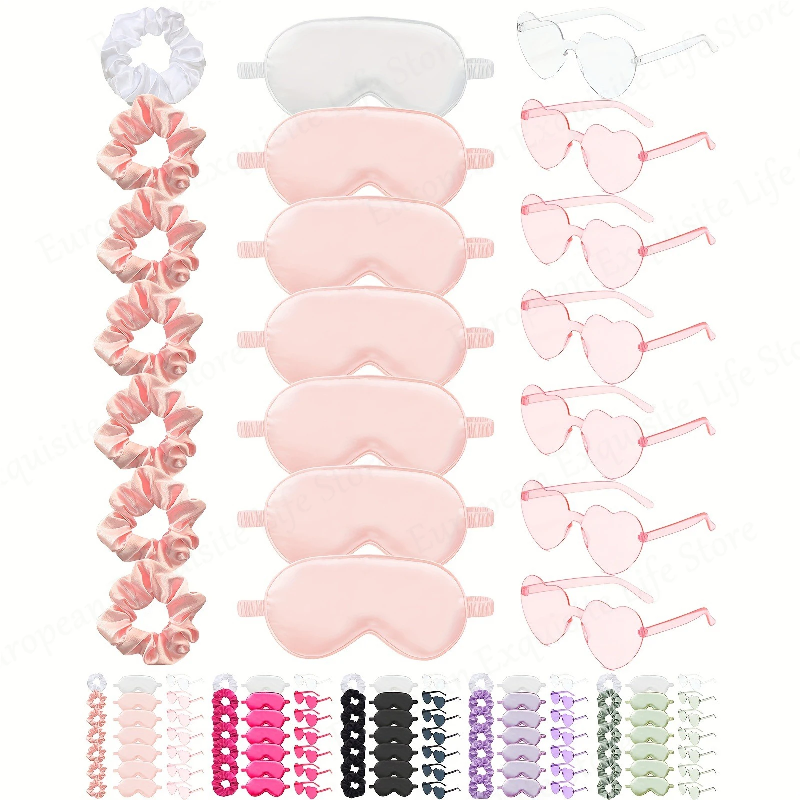 7/12/20Set Spa Party Bridesmaids Proposal Gift Heart Shape Sunglasses Sleeping Eye Mask Elastic Hair Tie for Wedding Party Favor