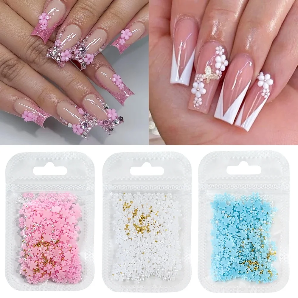 Pièces de décoration d'ongles en acrylique 3D, perles en acier mélangé, breloques gemmes, fournitures pour ongles Kawaii, accessoires de manucure, 200 pièces par paquet