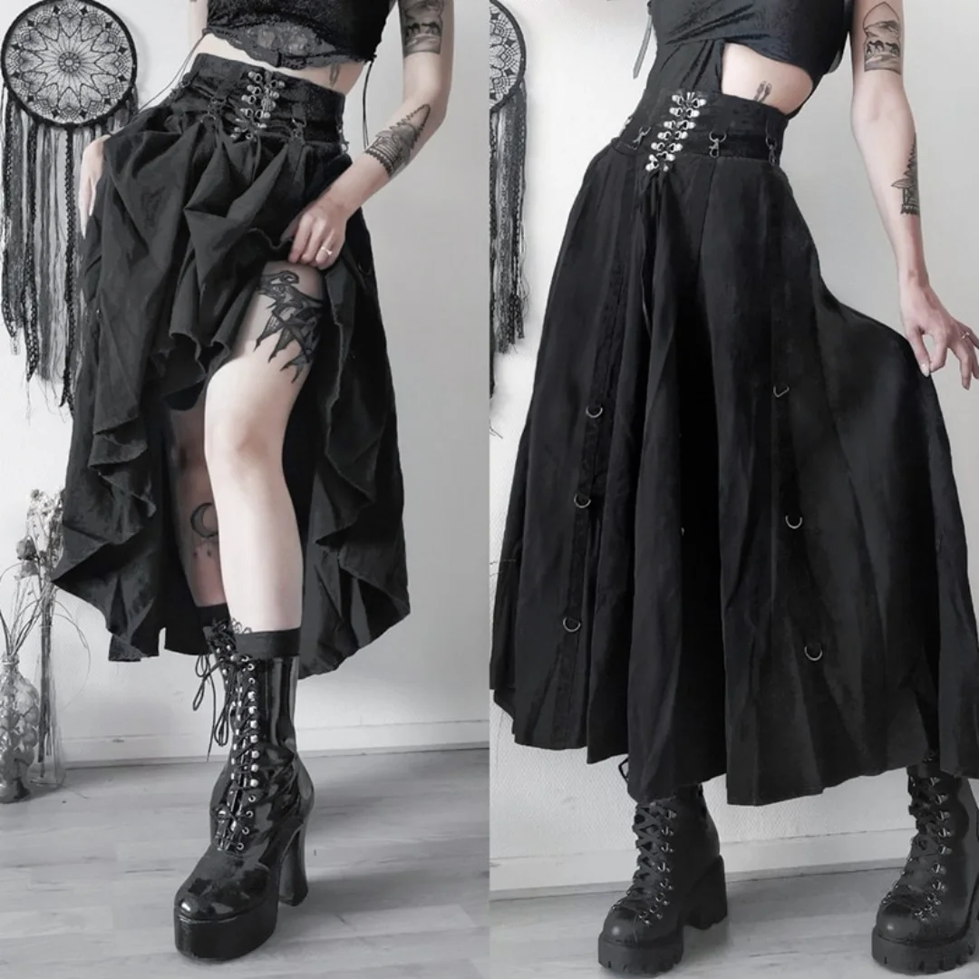 Vintage Gothic Irregular Skirt Dark Y2k Style High Waist Bandage A-line Sexy Punk Skirts E-Girl Halloween Night Party Streetwear