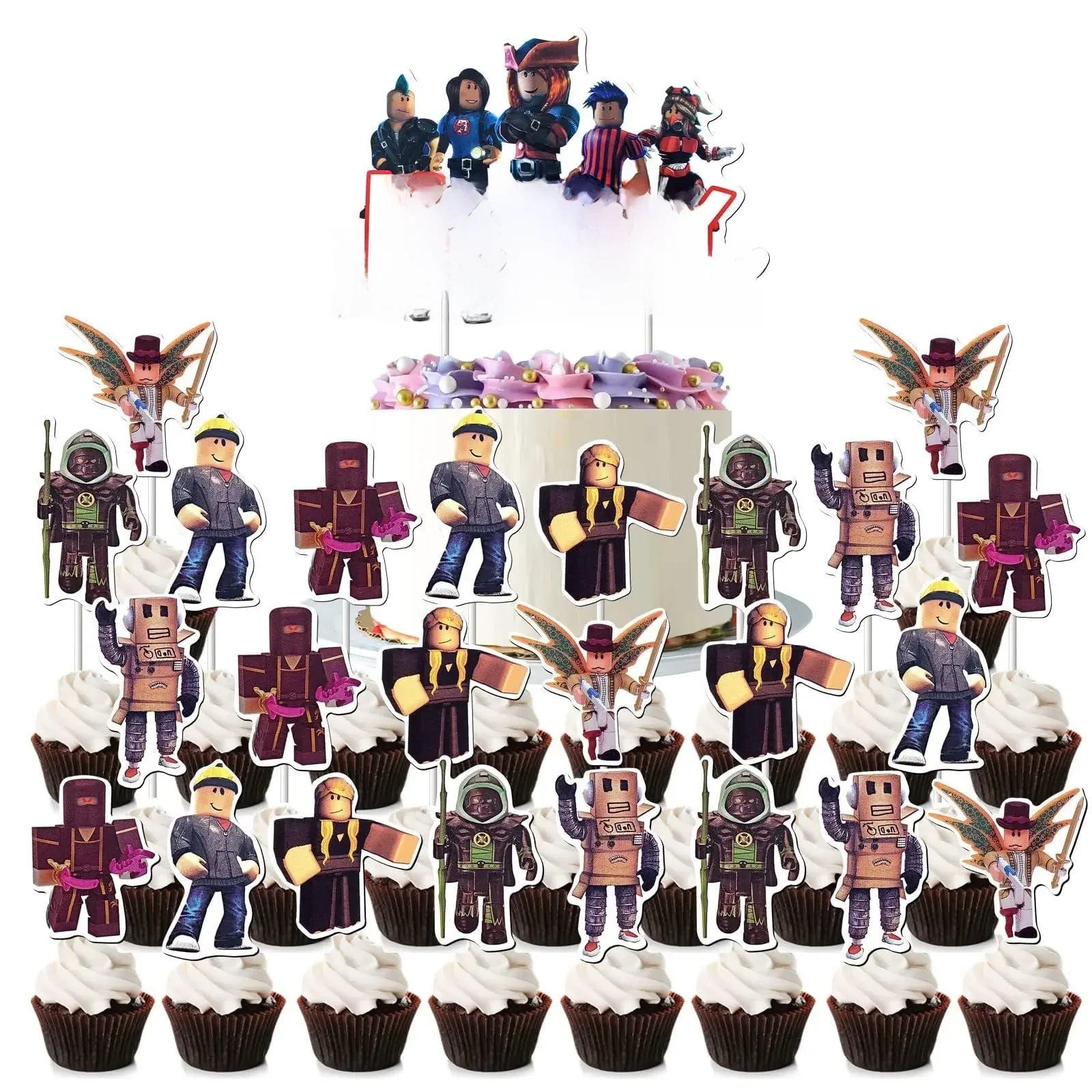 25 pièces/lot décorations de Cupcake thème ROBLOX décoration de fête d'anniversaire enfant filles garçons fournitures cadeau de réception-cadeau pour bébé choix de Cupcake bricolage