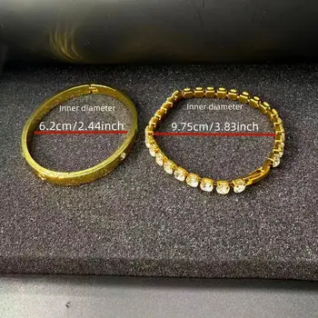 簡約風格的兩件式手鐲,包括一個圓形手鐲和一條單排鋯石鏈手鍊。生日禮物。 8 最佳銷售 禮物籃 - №5