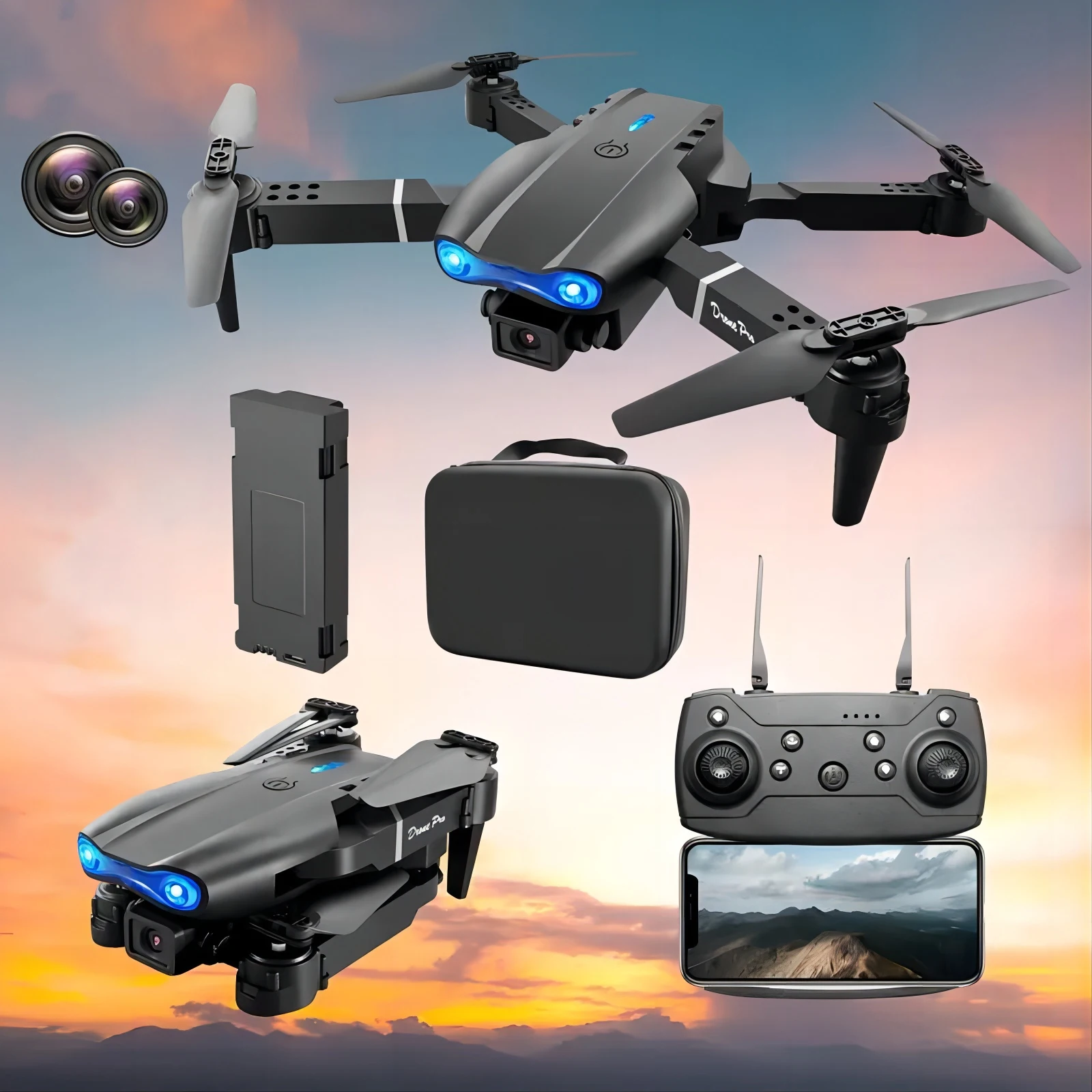 E99 UAV 4K HD Dual Camera LED Cruise Drone Ultra Endurance Gesture Photo Shoot APP Bluetooth Remote Control Brushless 4-Axis UAV