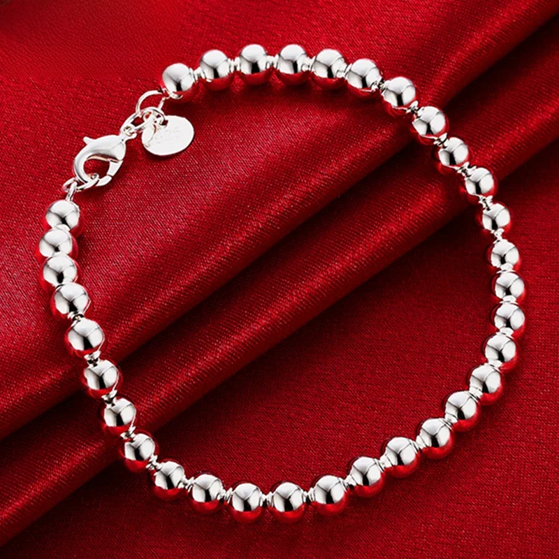 DOTEFFIL 925 Sterling Silver 6mm Hollow Ball Bead Chain Bransoletka dla kobiet Biżuteria ślubna zaręczynowa — zdjęcie 2