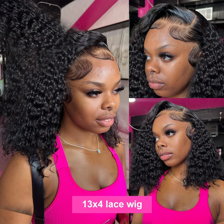 Brazilian Deep Wave Bob Perucas, Cabelo Humano, Transparente HD Lace Front Wig, Glueless Curly, 250% Densidade, 13x4, 13x6, 5x5