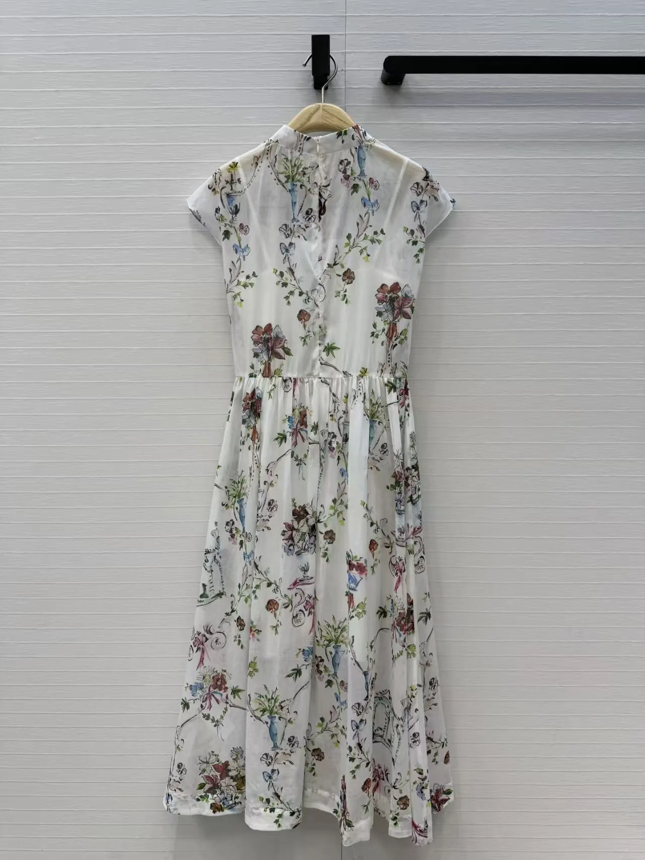 Women New Fashion Summer Classic Print Flower Brief Short Sleeve Single-breasted Buttons Slim Waist Holiday Daily Long Dress