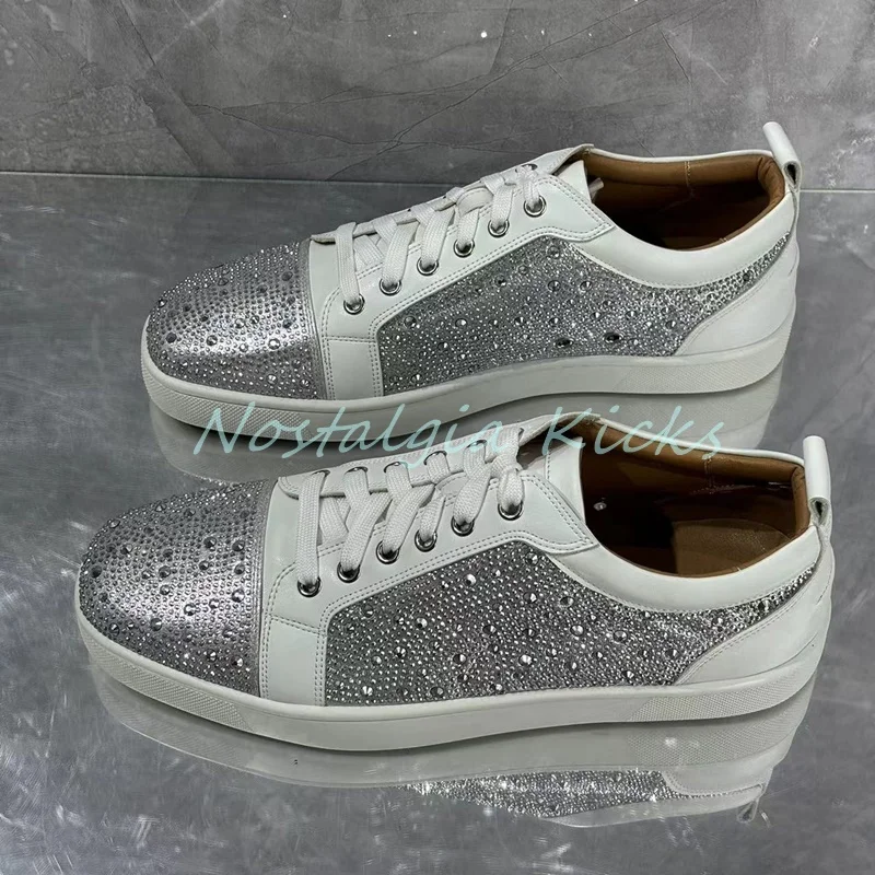 Glittery Silver Sequins White Sneakers Casual Lace Up Flat Running Shoes Ladies Sparkly Daily Comfortable Non Slip Men's Shoes