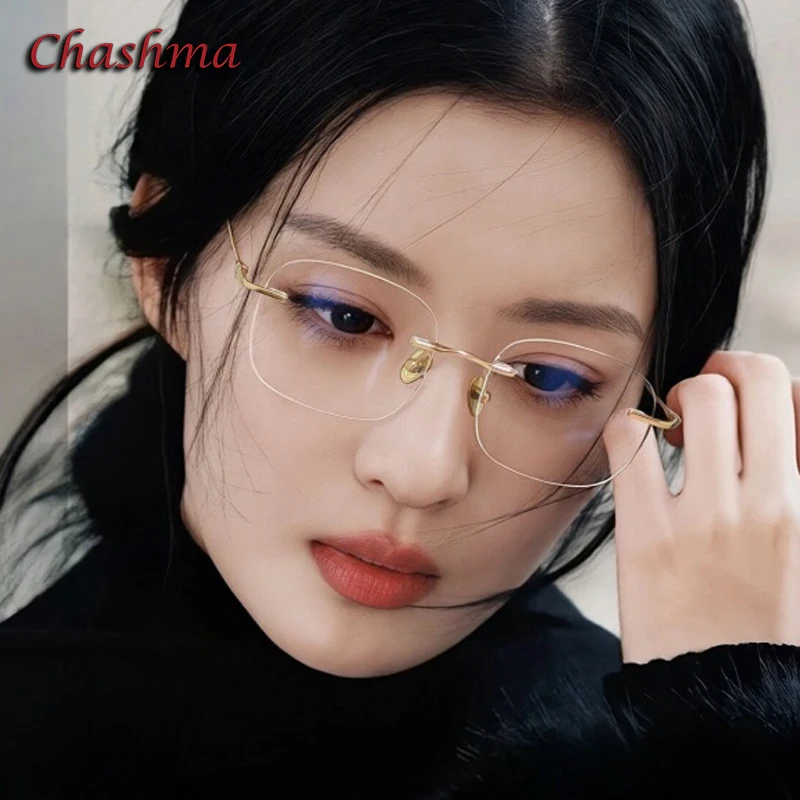 

Chashma Prescription Glasses Women Rimless Fashion Eyewear High End Quality Titanium Optical Eyeglasses Frames for Recipe Lenses