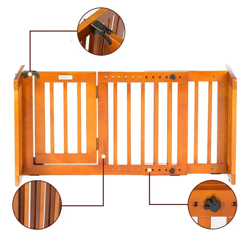 Adjustable Length Free Stand Solid Wood Decorative Panels Isolation Indoor Dog Barrier Fence Pet Cat Door Ladder Gate Cage