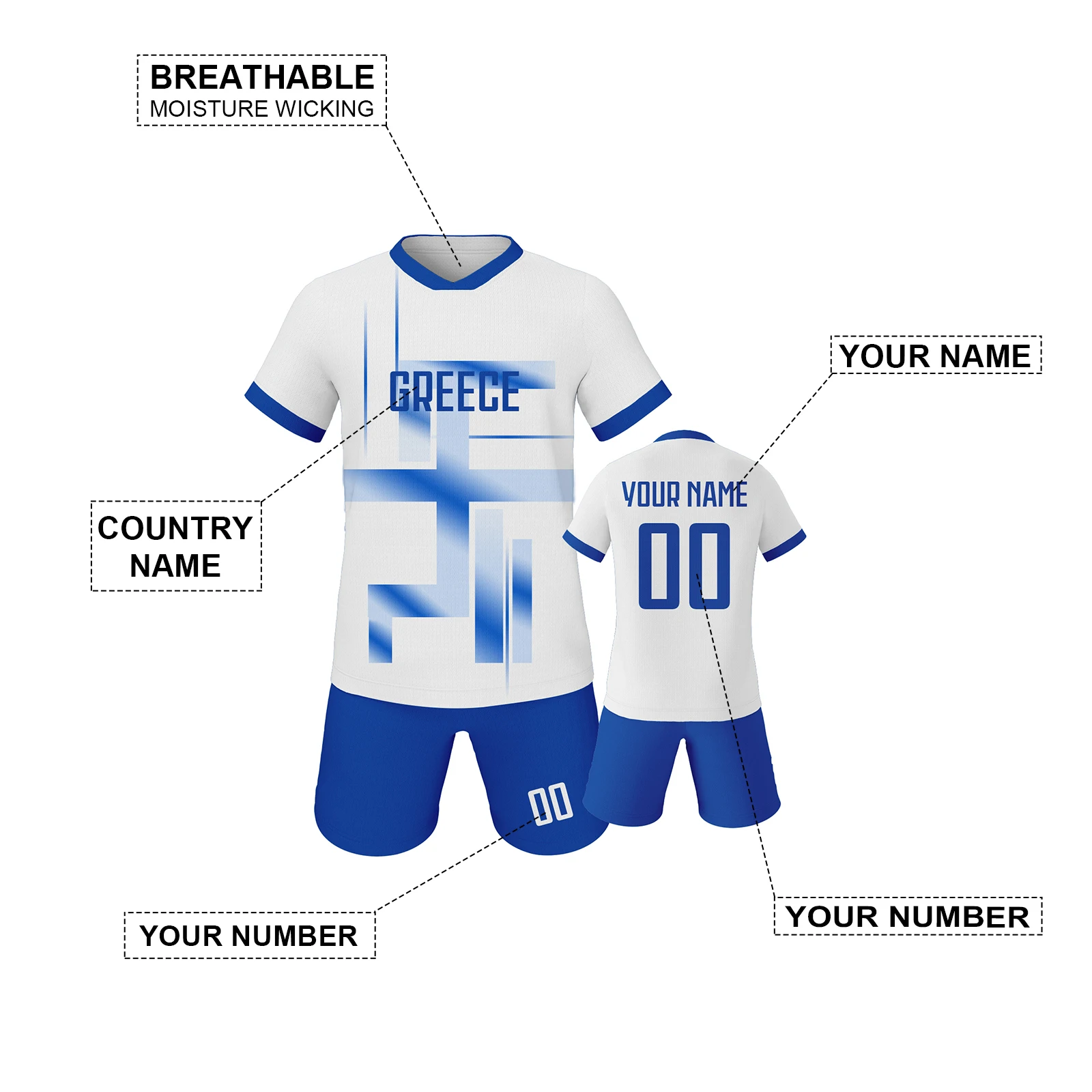 Personalizado Futebol Jersey para Crianças, Futebol Kit com Nome e Número de Impressão, Juventude Equipe Uniforme, Atlético Sportswear, grego, personalizado