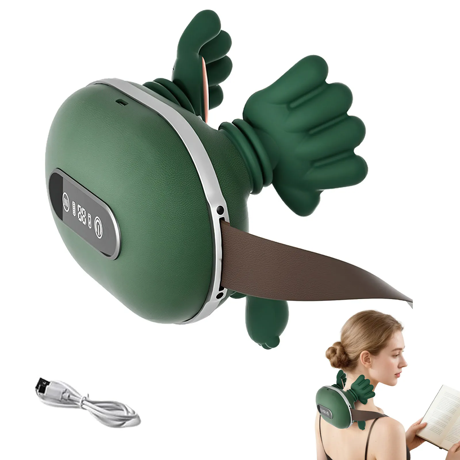 USB-wiederaufladbares Nacken- und Schultermassagegerät, 2000 mAh Akku, 3 Massagemodi, 2 Heizstufen, 40 ° C/45 ° C Heißkompressions-4D-Knetmassagegerät, ergonomisch, kabellos, für Zuhause, Büro und