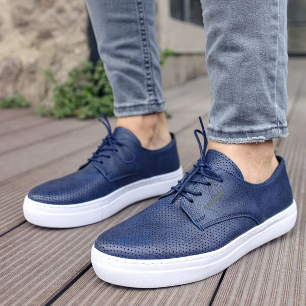 FOH Store Sneakers for Men Women NAVY BLUE Artificial Leather 2023 Spring Autumn Casual Lace Up Fashion Shoes High Base Sport Comfortable Light Vulcanized Daily Original Odorless Orthopedic Suits Office Wedding 061