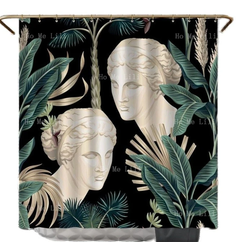 Greek Goddess Statue Tropical Jungle Shower Curtain Dark Green Palms Banana Leaf Botanical Toucan Parrot Bird 3d Animal Print