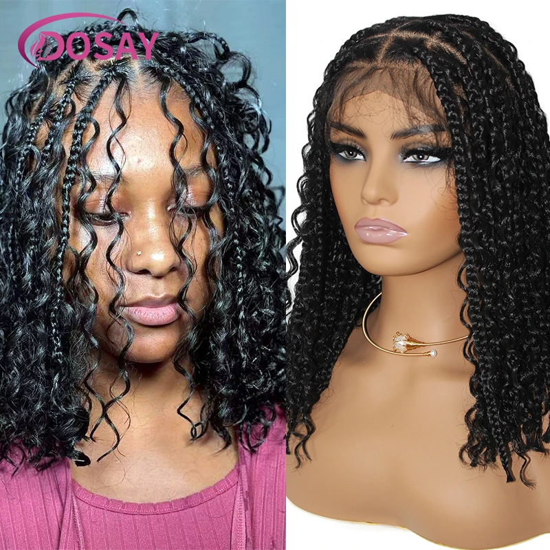 

Bohemian Braids Synthetic Wig - Cortas Perruque, Tresse Boho, Full Lace Hair, Knotless Box Braid, Curly Bob Lace Front Cabelo