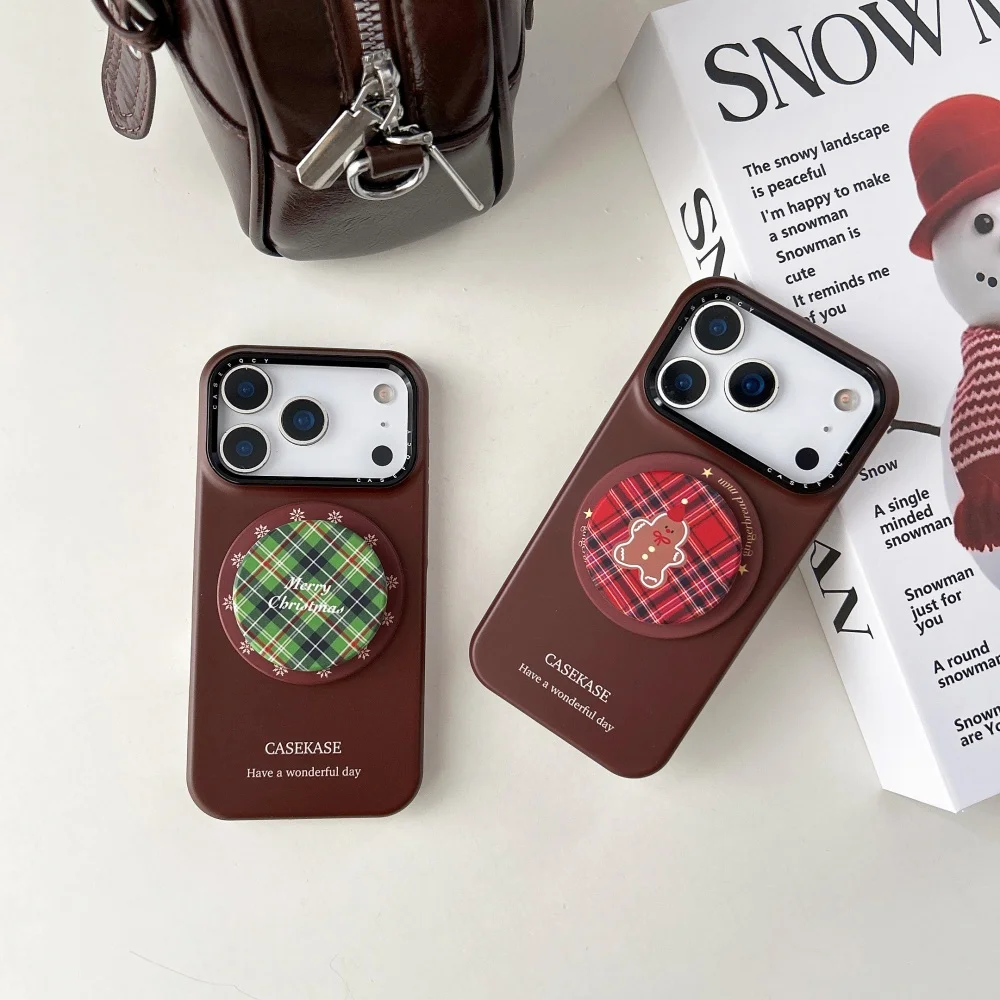 

Brown simple plaid gingerbread man with magnetic holder mobile case, suitable for iPhone 14/15/16/17 ProMax, new protective case