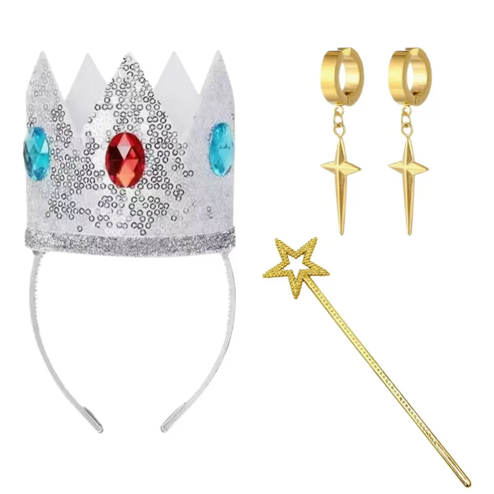 Prinzessin Rosalina Cosplay Krone Ohrclips Ohrringe Zauberstab für Frauen Rollenspiel Fantasie-Requisite Halloween Karneval Kostümzubehör – Detail 4