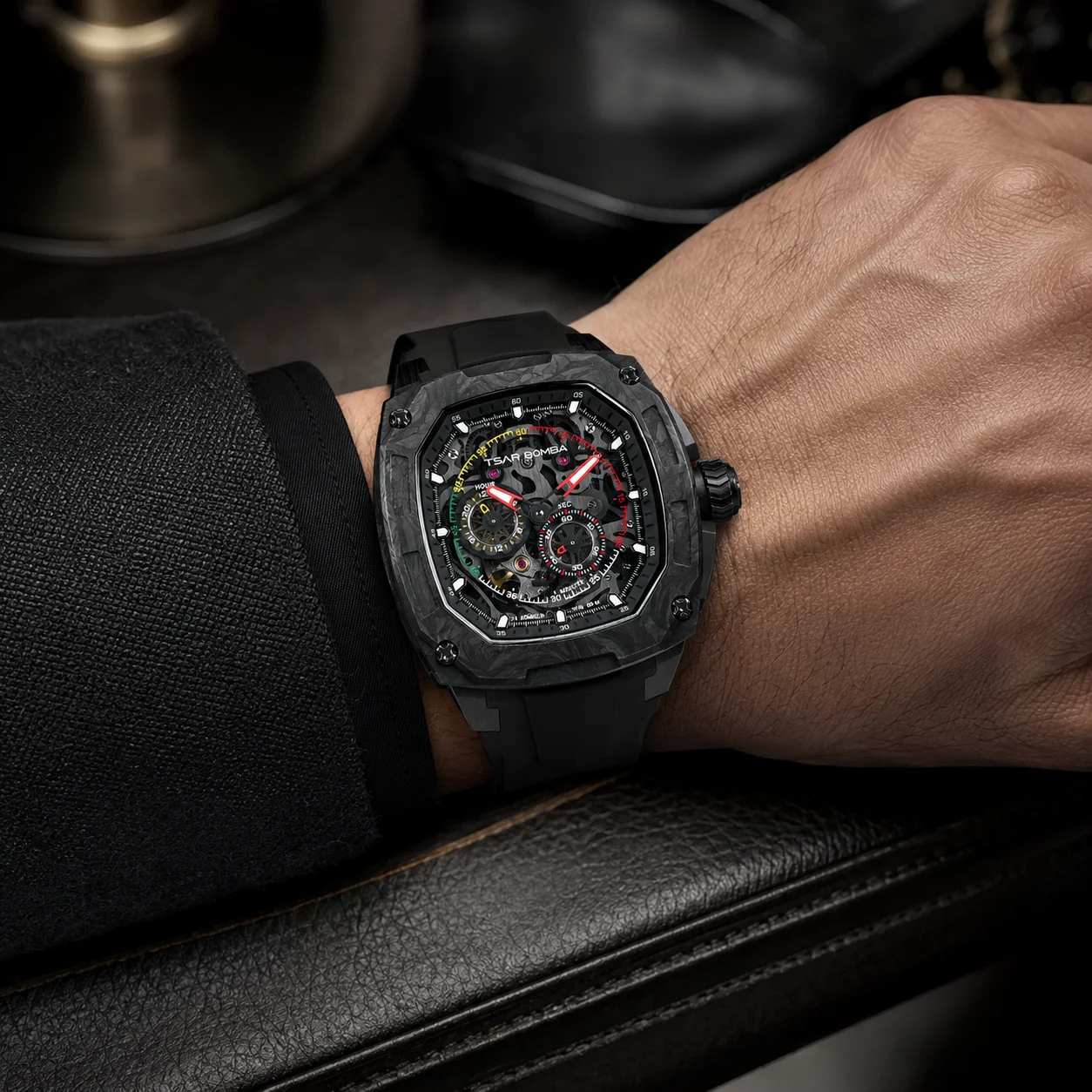 TSAR BOMBA Automatic Skeleton - Luxury Watch Rubber Strap review and price