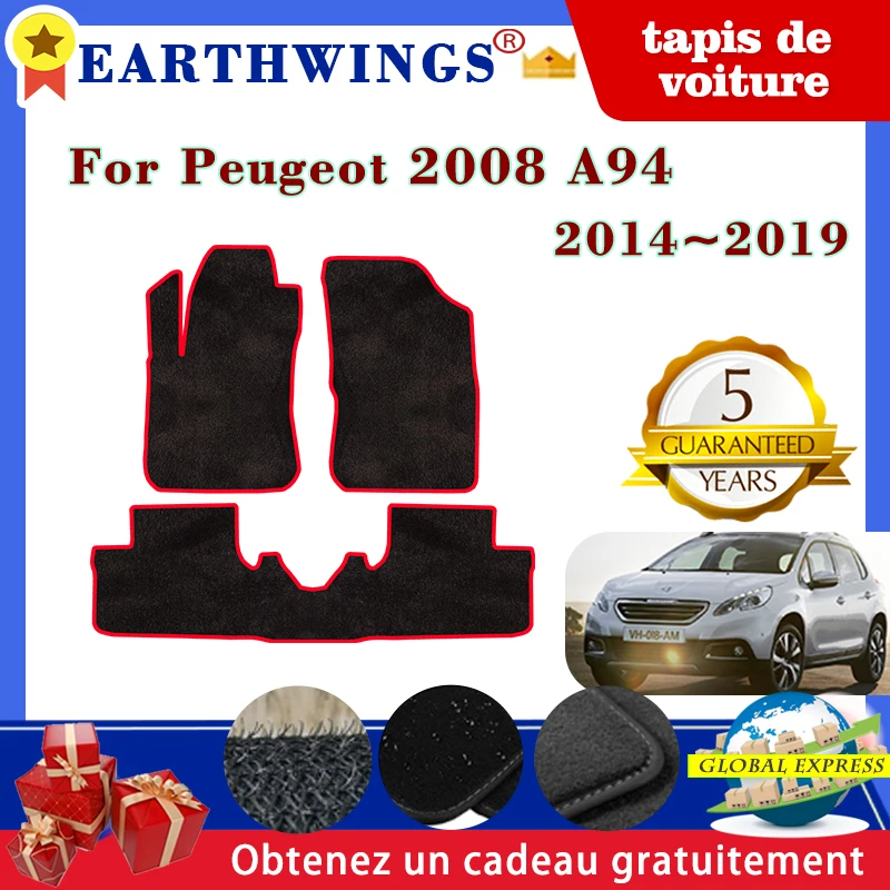 Tapis de sol de voiture pour Peugeot 2008 A94 2014 ~ 2019 2016 tapis panneau repose-pieds couverture de tapis anti-dérapant Cape coussinets de pied autocollant accessoires